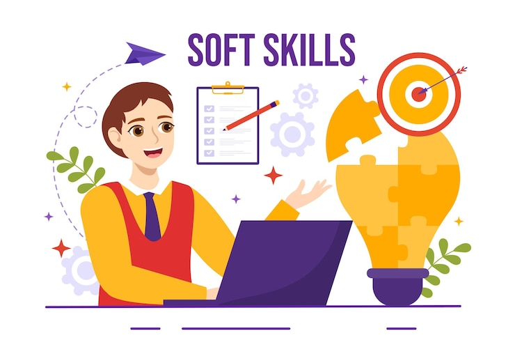 Vector soft skills vector illustration of office workers empathy and skill at work template