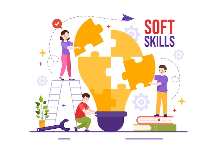 Vector soft skills vector illustration of office workers empathy and skill at work template