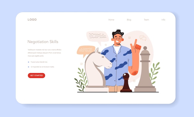 Soft skills web banner or landing page. Business people or employee with negotiation skill. Education, training and improvement for career building. Isolated flat vector illustration