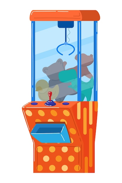 Soft toy vending machine winning prize game entertainment design cartoon style vector illustration