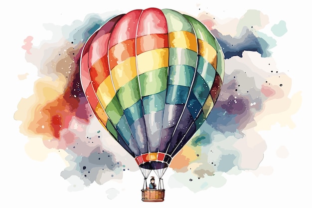 soft watercolor of an old fashioned rainbow hot air ball
