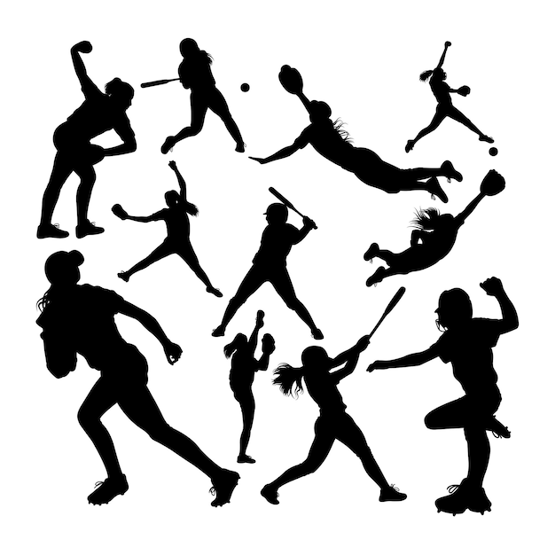 Vector softball athlete silhouettes