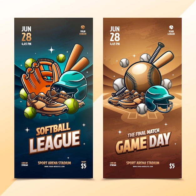 Softball gradient cartoon banner set