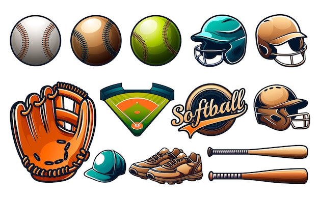 Softball gradient cartoon icons set