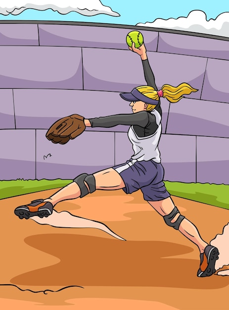 Vector softbalsporten gekleurde cartoon afbeelding