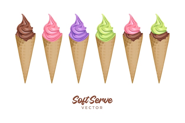 메뉴 또는 광고를 위한 흰색 배경에 Softserve 아이스크림 벡터.