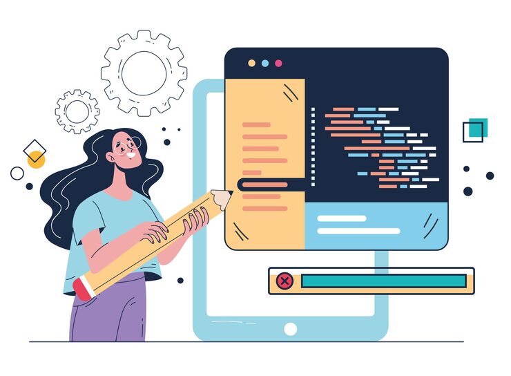 Vector software code program business developer code web site teamwork abstract programming concept