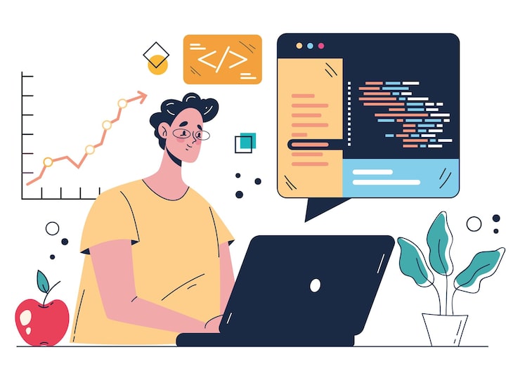 Vector software code program business developer code web site teamwork abstract programming concept
