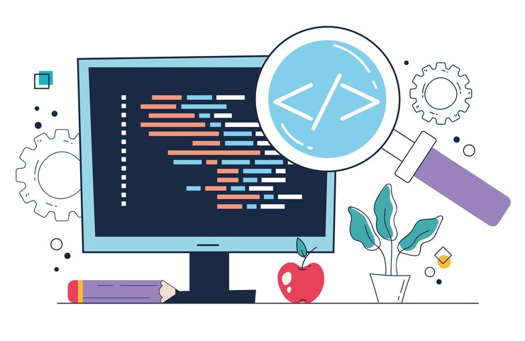 Vector software code program business developer code web site teamwork abstract programming concept