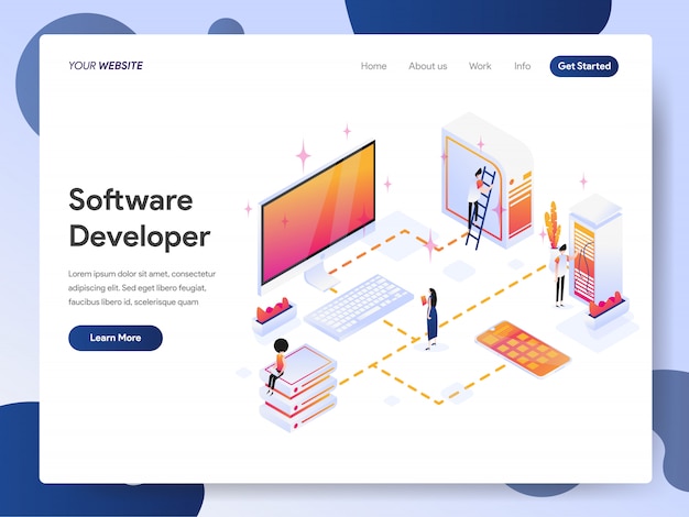 Vector software developer banner of landing page