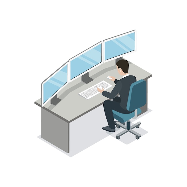 Software developer coding isometric illustration