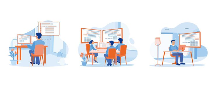 Vector software developer concept software development company develop programming and coding