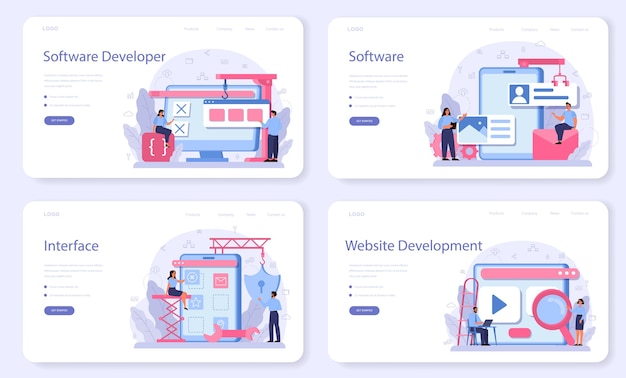 Software developer web banner or landing page set