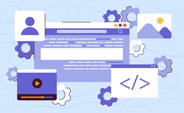 Vector software development concept digital application and website programming engineering and coding