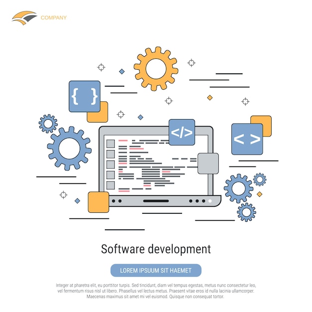 Vettore concetto di vettore di stile di contorno piatto di sviluppo software