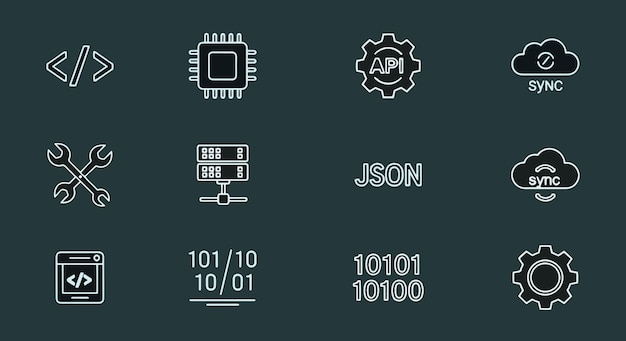 Software Development Line Icon Set Modern outline vector symbols for programming API server and