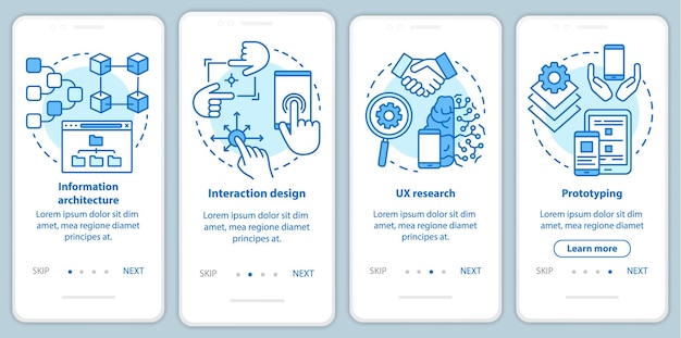 モバイルアプリページ画面ベクトルテンプレートをオンボーディングするソフトウェア開発。アプリケーションプログラミング。直線的なイラストを使用したウォークスルーWebサイトの手順。 UX、UI、GUIスマートフォンインターフェースの概念