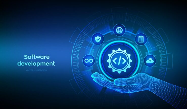 Vector software development practices methodology devops agile development optimization concept software engineering software development icon in wireframe hand vector illustration