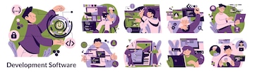 Premium Vector | Software development programmers coding vector