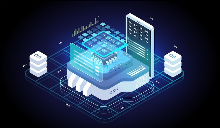 Vector software development and programming. big data processing computing. isometric tech illustration. digital technology web banner. analysis and information.