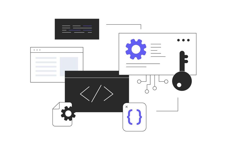 Vector software development programming coding write code settings and testing developing programs