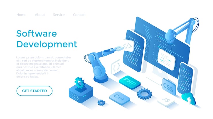 Vector software development programming engineering coding testing and bug fixing creating new applicat