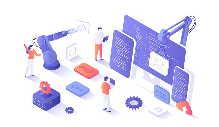 Vector software development programming engineering coding testing and bug fixing creating new applicat