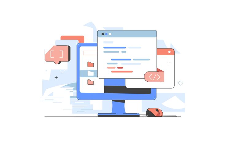 Vector 소프트웨어 개발 및 프로그래밍 웹사이트 윈도우 인터페이스를 갖춘 컴퓨터 코드 it 기술