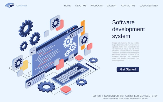 Vector software development system modern 3d isometric vector concept