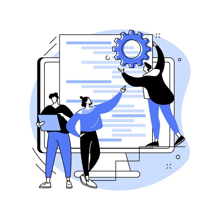Вектор абстрактная векторная иллюстрация команды разработчиков программного обеспечения