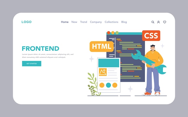 Vector software development web banner or landing page coding backend and frontend engineering or