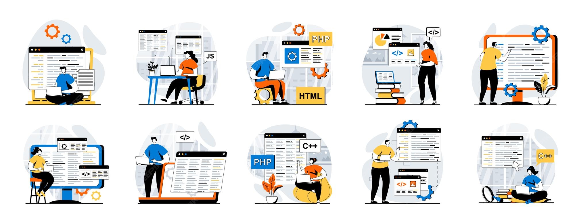 Premium Vector | Software development web concept with people scenes ...