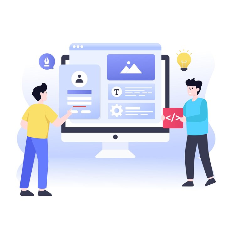 Vector a software engineer doing coding flat illustration