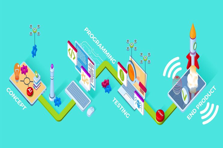 Vector software icons digital program development process 3d business web office for website or app programming application coding and testing project engineering vector isometric concept