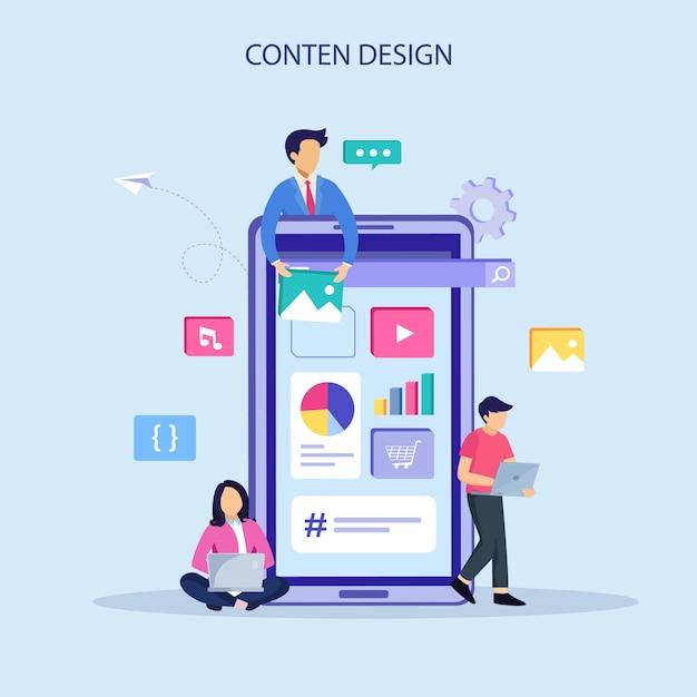 Software infographics ideas for designer content ui design concept with characters vector illustration