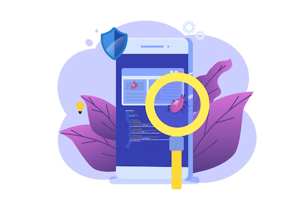 Software of applicatie plat concept. debugging ontwikkelingsproces.