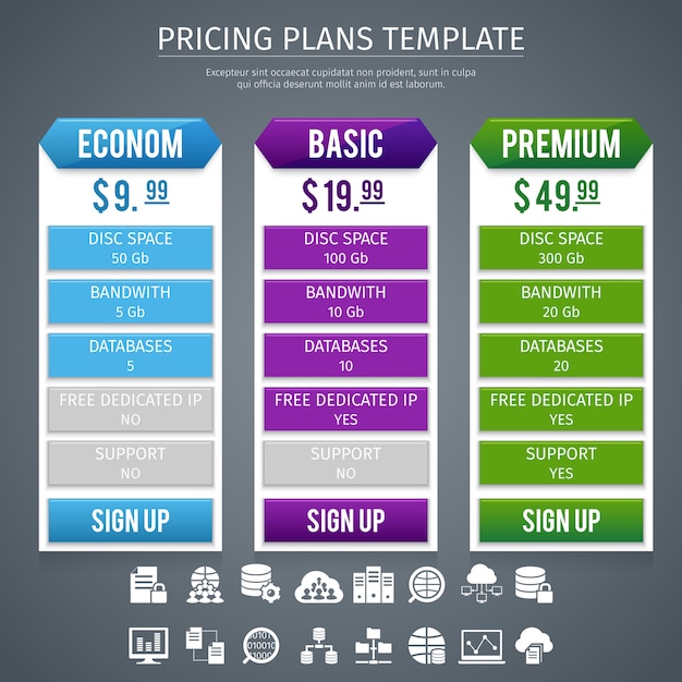 Vector software pricing plans template