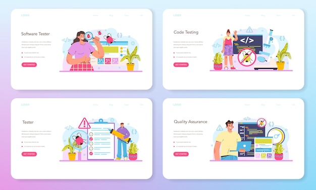 ソフトウェアテスターのwebバナーまたはランディングページセットアプリケーションまたはwebサイト