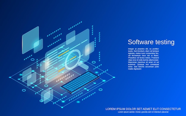 Software testing flat 3d isometric vector concept illustration