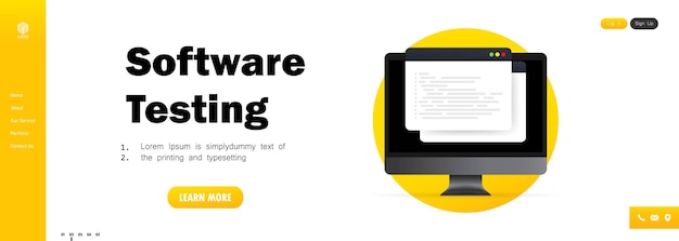 Software testing template. Development, programming, coding on computer.