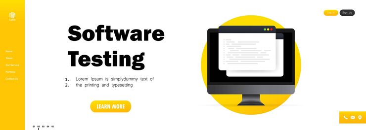 Vector software testing template. development, programming, coding on computer.