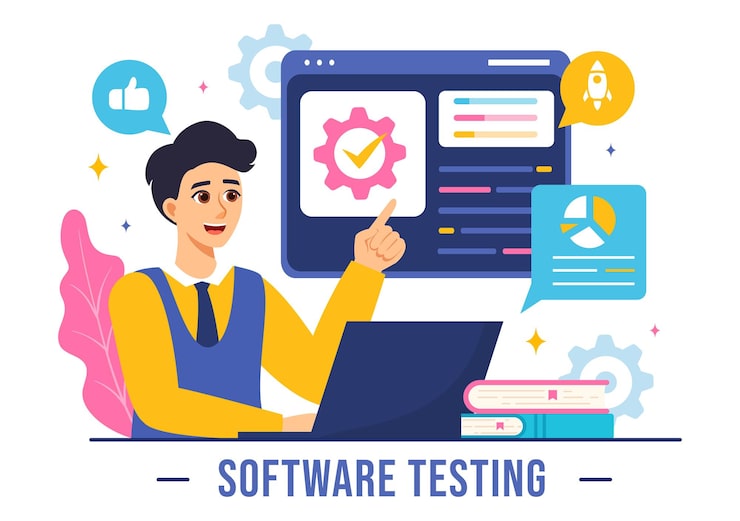 Vector software testing vector illustration featuring application engineering debugging development process programming and coding in a flat background