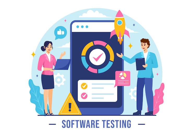 Vector software testing vector illustration featuring application engineering debugging development process programming and coding in a flat background