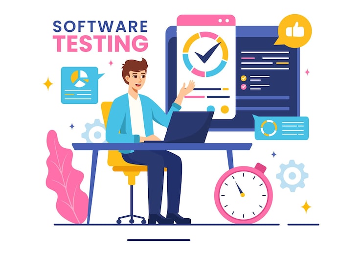 Vector software testing vector illustration featuring application engineering debugging development process programming and coding in a flat background