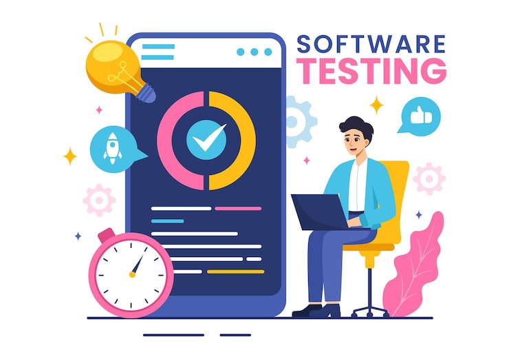 Vector software testing vector illustration featuring application engineering debugging development process programming and coding in a flat background