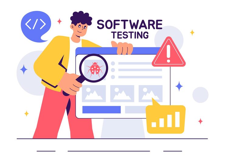 Vector software testing vector illustration featuring application engineering debugging processes development workflow programming and coding