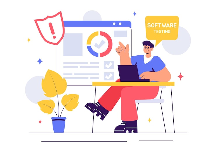 Vector software testing vector illustration featuring application engineering debugging processes development workflow programming and coding