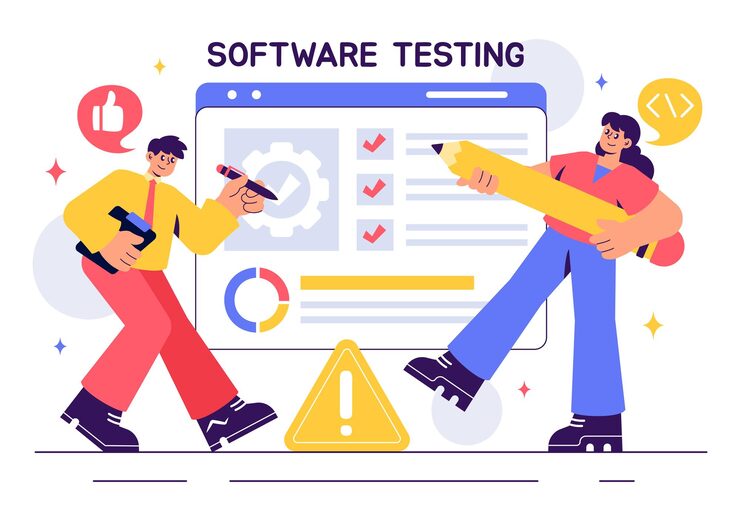 Vector software testing vector illustration featuring application engineering debugging processes development workflow programming and coding