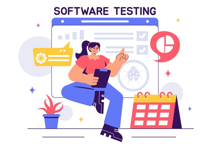 Vector software testing vector illustration featuring application engineering debugging processes development workflow programming and coding