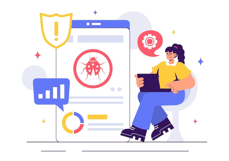 Vector 소프트웨어 테스트 터 일러스트레이션 애플리케이션 엔지니어링 디버 프로세스 개발 워크플로우 프로그래밍 및 코딩